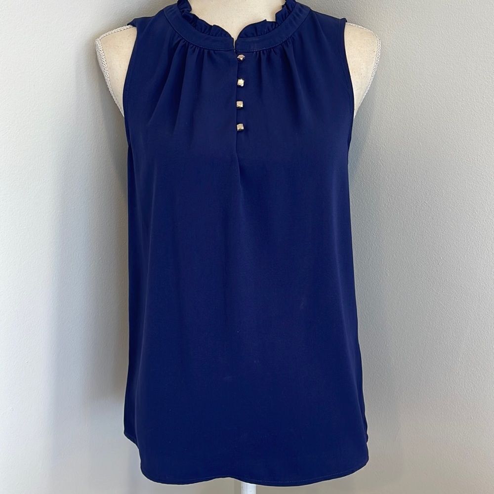 41 HAWTHORN Lilou Ruffle Neck Blouse in Navy Blue